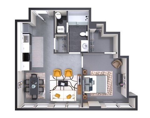 Floor plan for 1 bed, 1 bath, 564 sqft